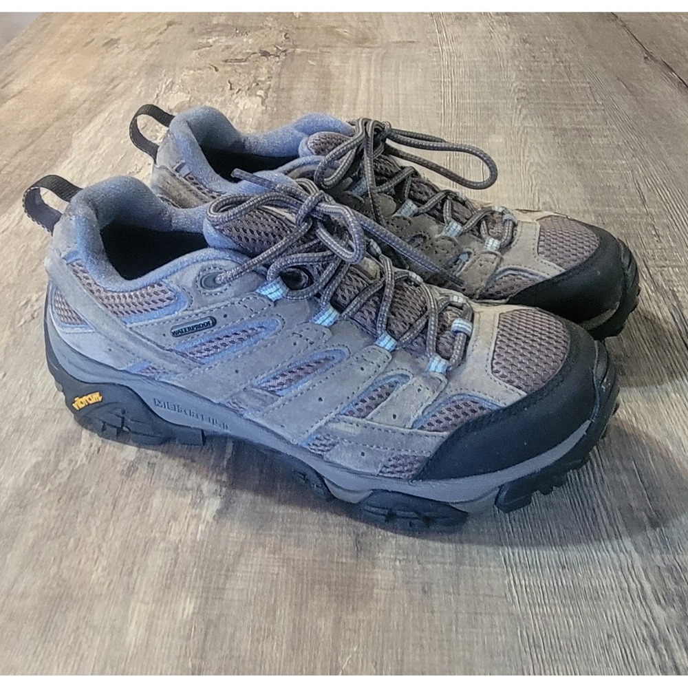 Merrell Moab 2 Waterproof Hiking Shoes Womens 9.5 W Grey Blue J06026W Vibram